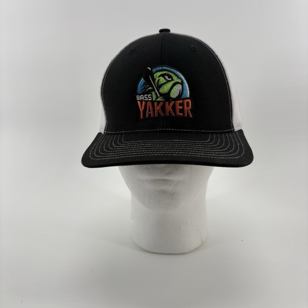 Bass Yakker Black And White Mesh Trucker Hat By Richardson Style 112